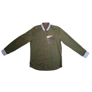 Fashion Clothing Fashion Leisure Mens Long Sleeve Button Up Olive Shirt Size 5XL